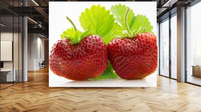 Fresh, ripe, juicy and mouth-watering strawberries with green leaves Wall mural