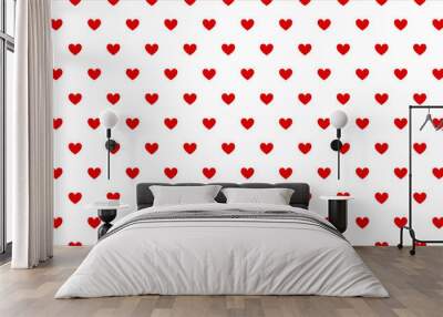 Small red hearts on white background seamless pattern for Valentine's Day Wall mural