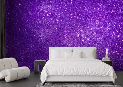 Violet abstract sparkle background reminding starry night sky. Purple glitter texture of decoration material.  Wall mural