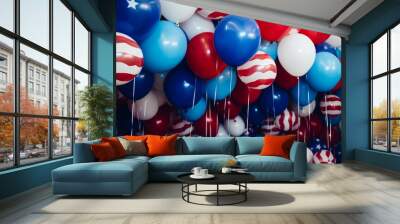 A large number of balloons in the colors of the flag of the United States of America. Wall mural