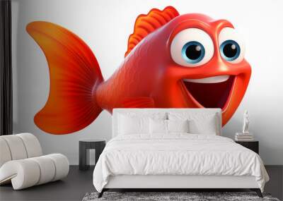 Red fish with a cheerful face 3D on a white background. Wall mural