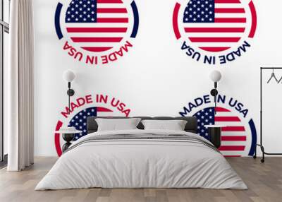 Made in USA icon design vector illustration based on American national flag with red, white and blue style, perfect for badge and emblem Wall mural