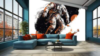 Astronaut in spacesuit fling in the space with space rocket  Wall mural