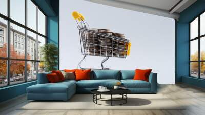 Cart to carry money for savings, investment in business or shopping. Money saving, investment and shopping ideas Wall mural