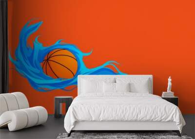 Basketball with vibrant blue smoke swirling around it in a dynamic action shot artistic and original sport banner ai sports Illustration Wall mural