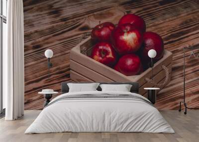 Box Of Red Apples. Rustic style . close up Wall mural