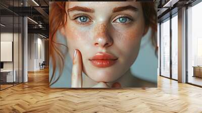 bright picture of young woman with finger on lips Wall mural