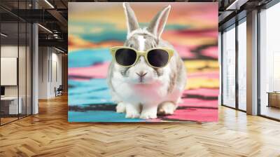 Bunny in Shades with a Colorful Background Wall mural