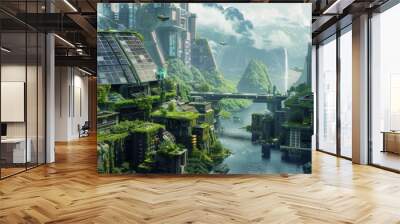 clean energy solarpunk environment and health live style Wall mural