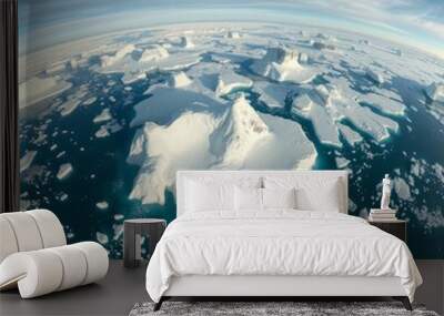 Extreme icebergs from aerial view in panorama. Aerial View of Ocean Icebergs. Ultra realistic. Photorealistic Wall mural