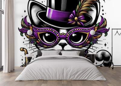 Feline Mardi Gras Celebration Wall mural