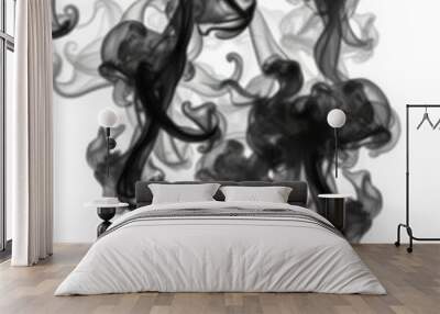 Black smoke isolated on white background abstract design with copy space design element smoke texture freeze motion dark powder smooth Smoke Explosion Backdrop Wall mural