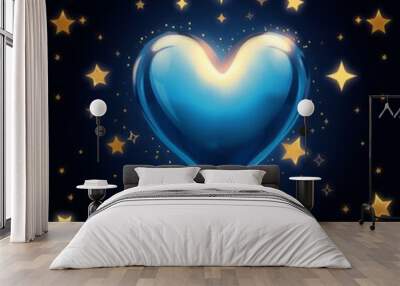 Hearts and stars modern clipart set blue and golden transparent png clip art heart Wall mural