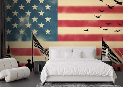 Many people holding us american flag celebrate us veterans days image harmony design card harmony. Wall mural