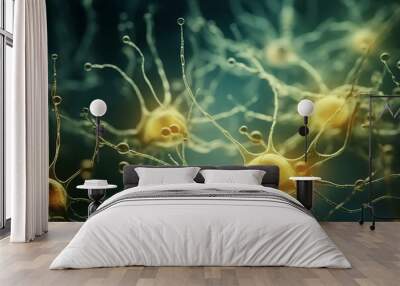 neurons making synapse, nervous system sending electrical impulses or electric pulse, Neural connections, neurotransmitters, brain, axons. synapses transmitting signals. Mind concept, generative AI Wall mural