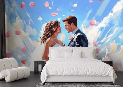 Wedding day celebration for couple. Wall mural