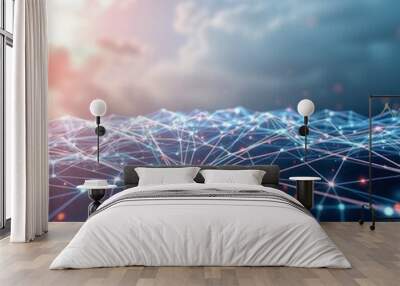 Abstract futuristic network lines background Network technology abstract concept wallpaper Generate Ai long shot scenic professional photograph of  Wall mural