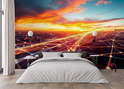 Abstract futuristic network lines background Network technology abstract concept wallpaper long shot scenic professional photograph of  Wall mural