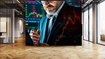 Business finance technology and investment trading trader investor stock market investments funds and digital assets businessman analyzing forex trading graph financial data managing risk Wall mural