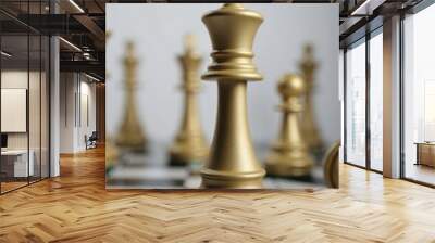 King chess pieces stand win with teamwork concept of team player or business team and leadership strategy or strategic planning and human resources organization risk management managing risk Wall mural