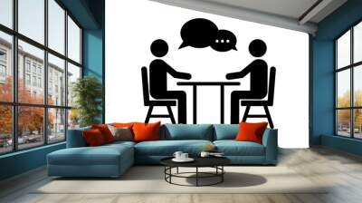 People talking at a table. Man speaking icon. People conversation with speech bubbles. Vector illustration. Wall mural