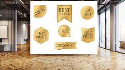 Sale tag labels gold isolated on white background. Ribbon sale banners. discount labels. Vector illustration Wall mural