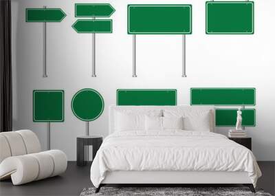 Set of road signs. Blank green road sign. Vector illustration. Wall mural