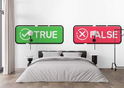 True and false button. Check mark and cross icons. Vector illustration. Wall mural