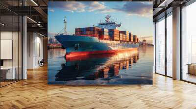 Barge with containers. Sea freight Wall mural