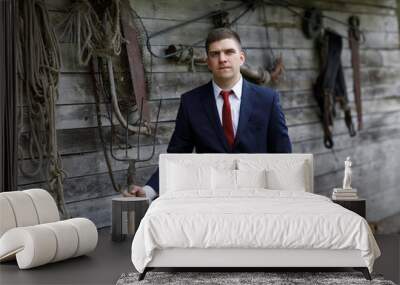 businessman farmer. Portrait of a man in a business suit.  Wall mural