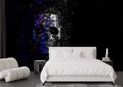 human silver skull on black background Wall mural