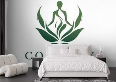 Leaf yoga logo, nature green abstract creative. Health spa meditation harmony logotype concept. Design template vector illustration Wall mural