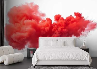 Red Fog, red splash, red cloud, red mist or red smoke color isolated on white background.. Effect for content that requires an abstract red dust explosion. Wall mural