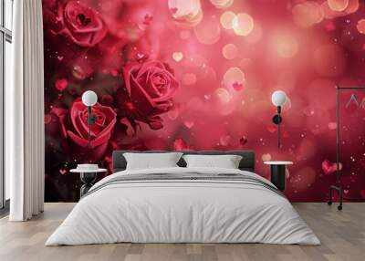 Red rose flower with red bokeh light background with copy space for valentine's day theme Wall mural