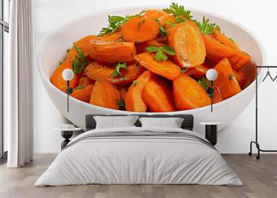 Sauteed carrots in a bowl isolated on white background Wall mural