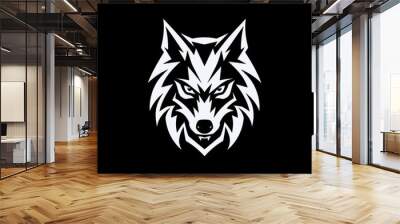 Wolf head logo, isolated on black background, design template vector illustration Wall mural