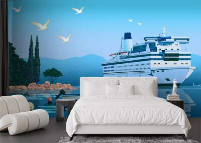 A cruise liner off the coast of the Mediterranean sea. Wall mural