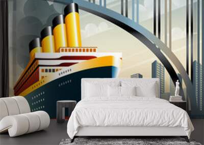 Passenger liner in ocean Wall mural