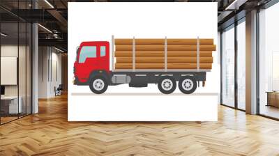 Logging truck on the road. Isolated on white background. Wood production and forestry. Vector illustration. 
 Wall mural