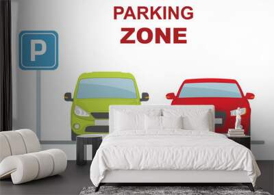 Parking zone with two cars on white background.. Flat style, vector illustration.
 Wall mural