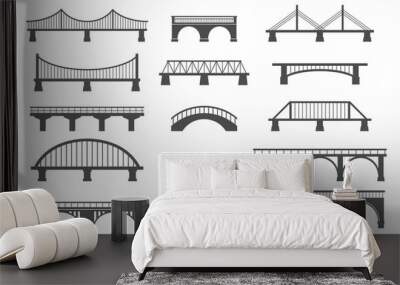 Set of different bridges. Isolated on white background. Black and white. Vector illustration. Wall mural