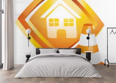 orange home icon and traffic cone Wall mural