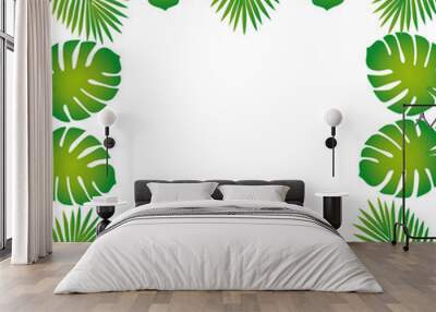 Trendy Summer Tropical Leaves Border. Vector Design. Wall mural