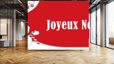 Winter merry christmas vector background. French language. Illustration with snowman and baubles. Wall mural