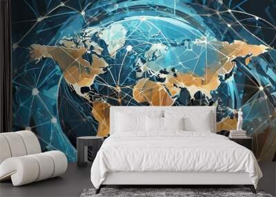 Clos-up logo internet connected global map design web and internet concept background Wall mural