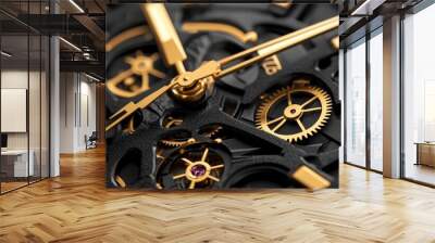  A tight shot of a black and gold watch face with gold accents Wall mural