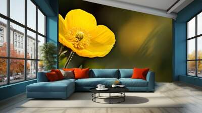  A tight shot of a yellow bloom against a backdrop of out-of-focus green foliage Wall mural