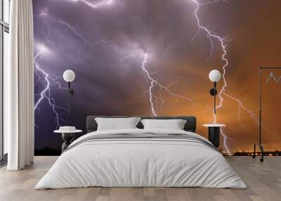 beautiful lightning in the dark sky Wall mural