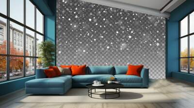 Falling snow on transparent background. Snowfall. Vector illustration. Wall mural