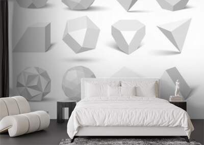 Set of white geometric figures. polyhedrons. Vector illustration. Wall mural